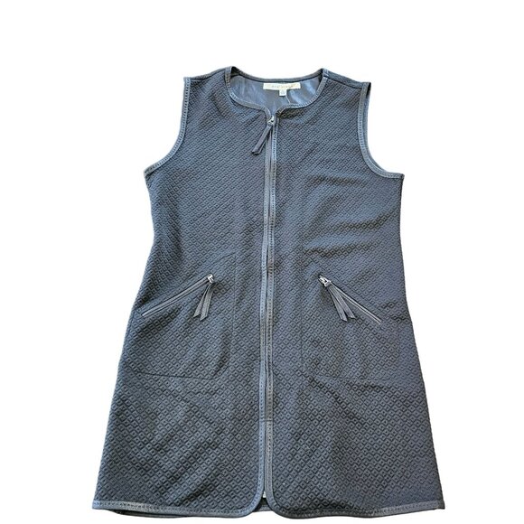 NWT Max Studio Black Quilted Textured A Line Dress faux accents Zipper Front sz - Picture 1 of 13
